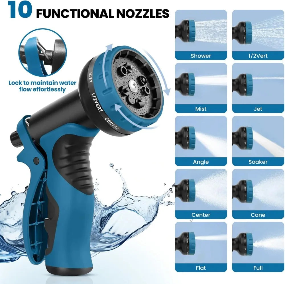 50FT Metal Garden Hose, Stainless Steel, Kink-Free, Pet Proof, 550PSI, Lightweight with 10-Function Nozzle & Brass Fittings