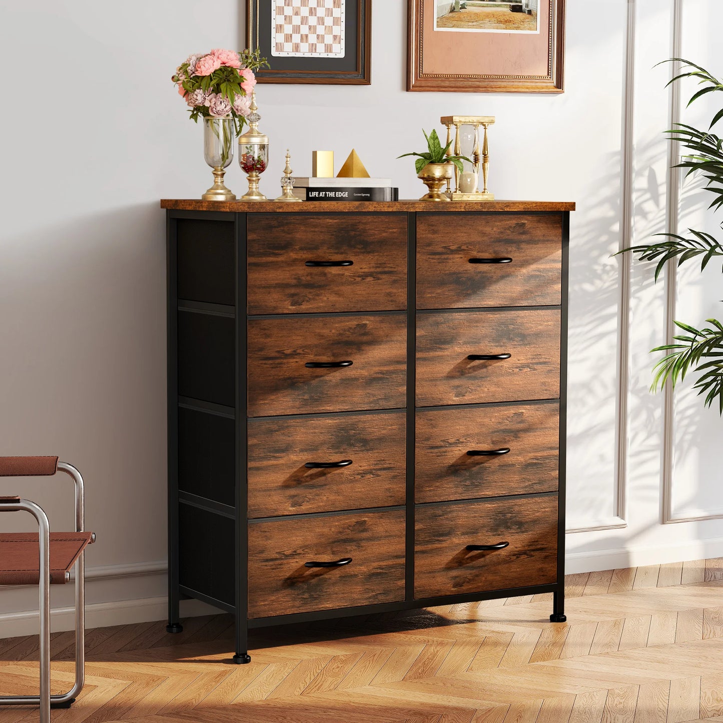 JHK Dresser Children's Wardrobe For Bedroom With 8 Fabric Drawers Storage Cabinet Steel Frame Assembly Closet For Home Furniture