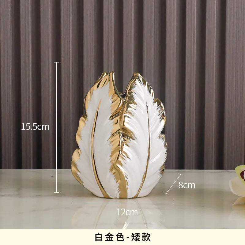Nordic Luxury Gold Painted Ceramic High-End Vases Personalized Living Room Porch Decoration TV Cabinet Creative Home Ornament