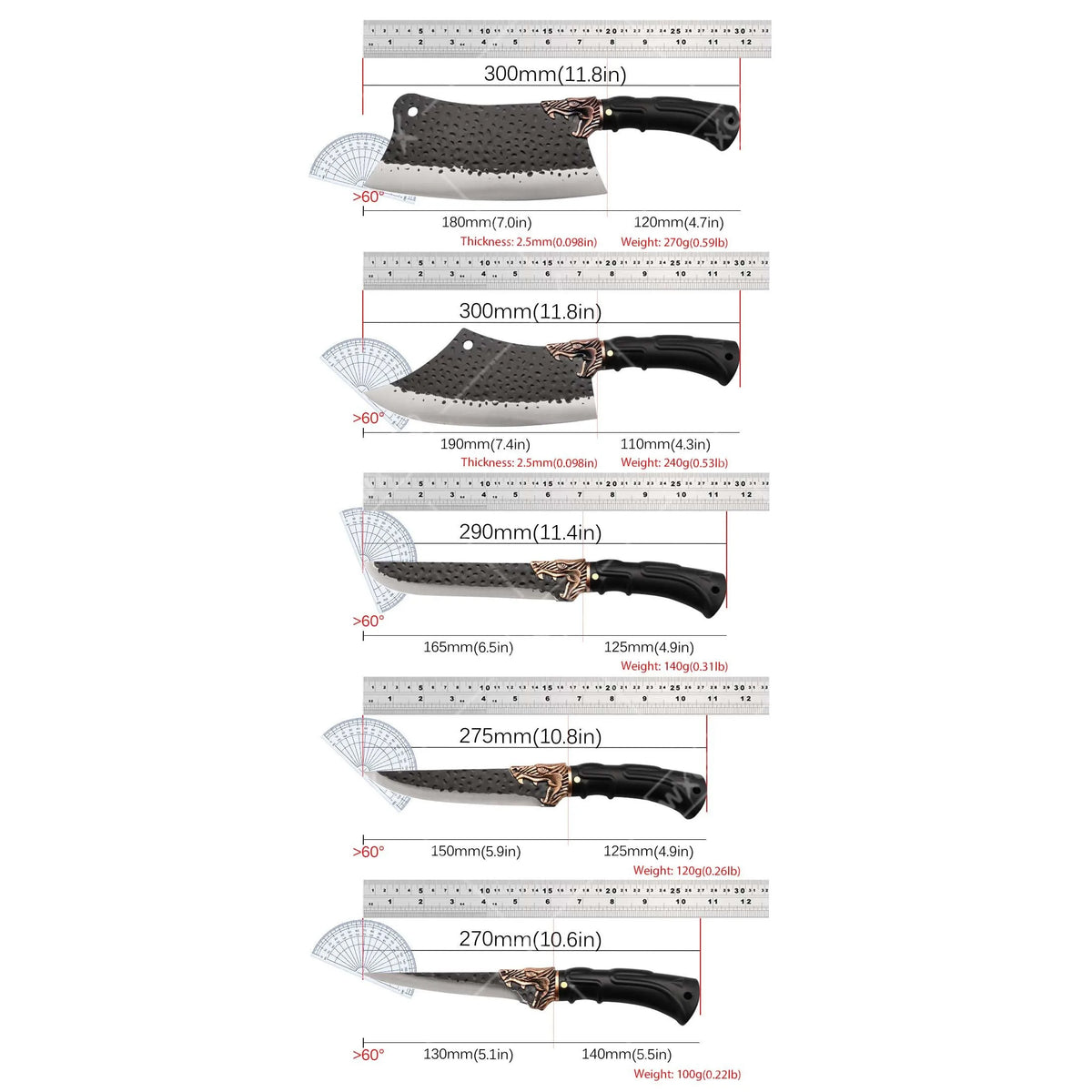 8PCS Professional Kitchen Chef Knife Set Stainless Steel Forged for Cooking Meat Vegetable Fish Utility Cutting