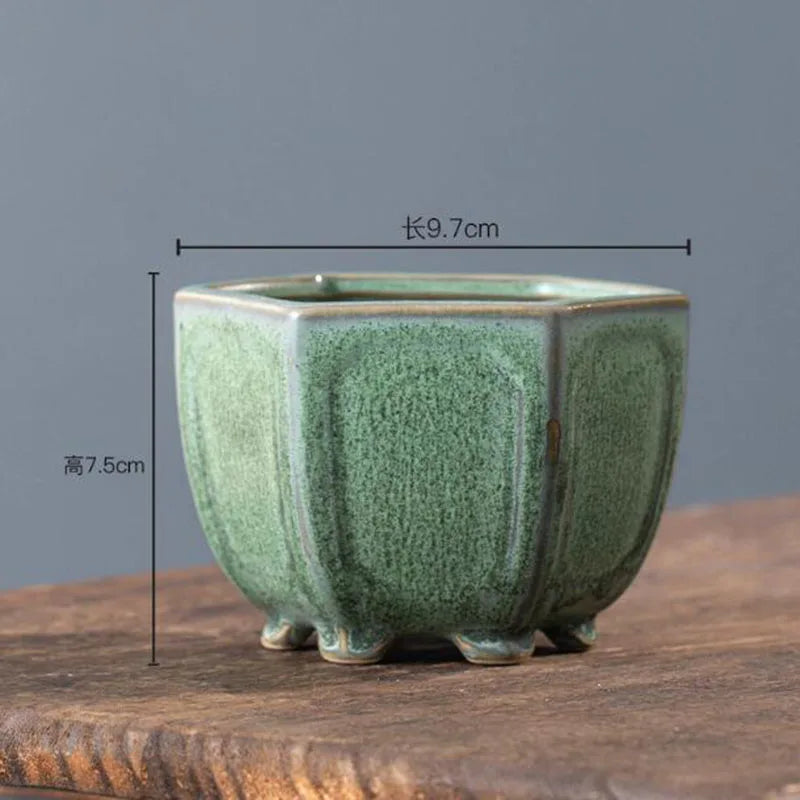 Coarse Pottery Glazed Succulent Plant Pot Flowerpot Gardening Bonsai Vase Planter Office Desktop Ornaments Home Decor