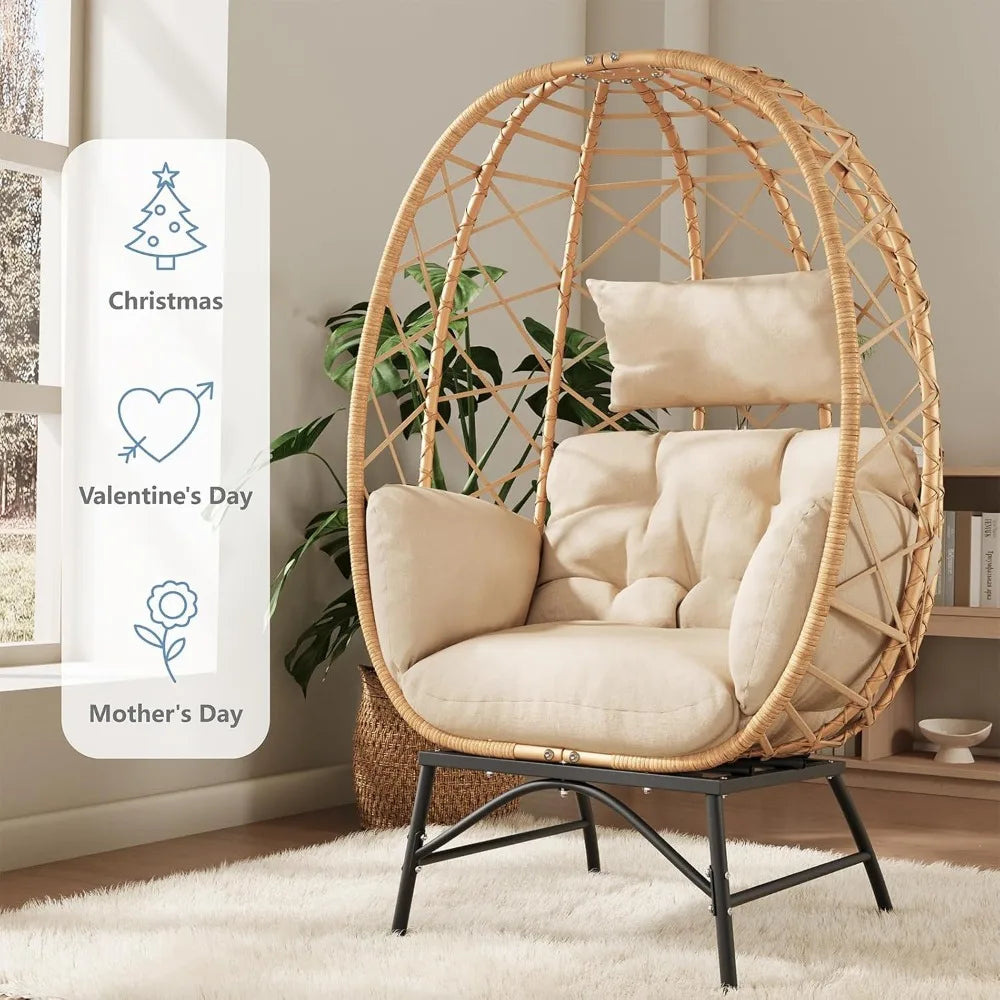 Wicker Egg Chair Outdoor, Oversized Patio Lounge Chairs with Cushion for Indoor Living Room, Bedroom, Outside, Customized