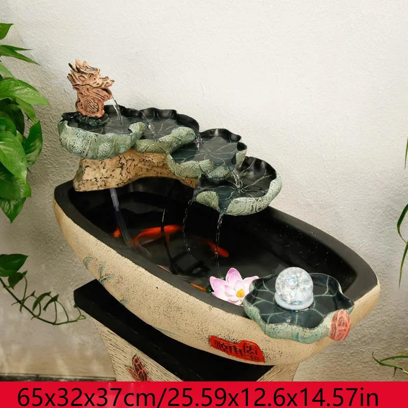 Opening gift rockery, flowing water, fountain decoration, floor to floor water feature, wealth attraction, living room,