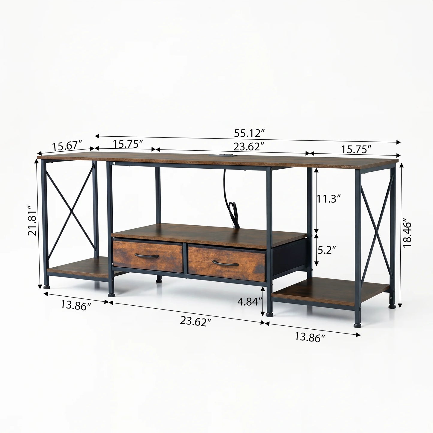 JHK Wooden TV Stand For Up To 70/75 Inch TV with Drawers Television Stands Media Console with Charging Station Drawers Shelf