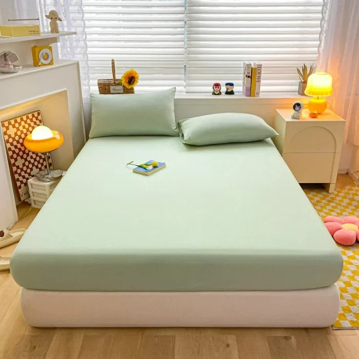 Soft Fitted Bed Sheet with Elastic Band Solid Color Mattress Cover for Single Double King Queen Bed 140/150/160/180/200