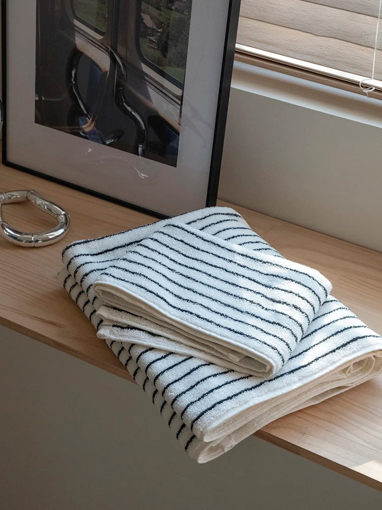 Retro Black-White Striped Cotton Towel Soft Skin-friendly Thickened Face Towel Absorbent Bath Towels Household Towel Beach Towl