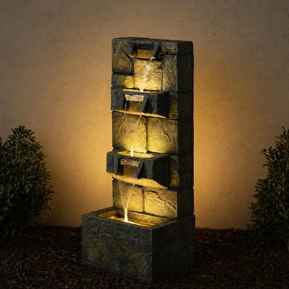 40.9" H 4-Tier Indoor/Outdoor Modern Water Fountain with Led Lights and Pump, Outdoor Freestanding Cascading Waterfall, Custom