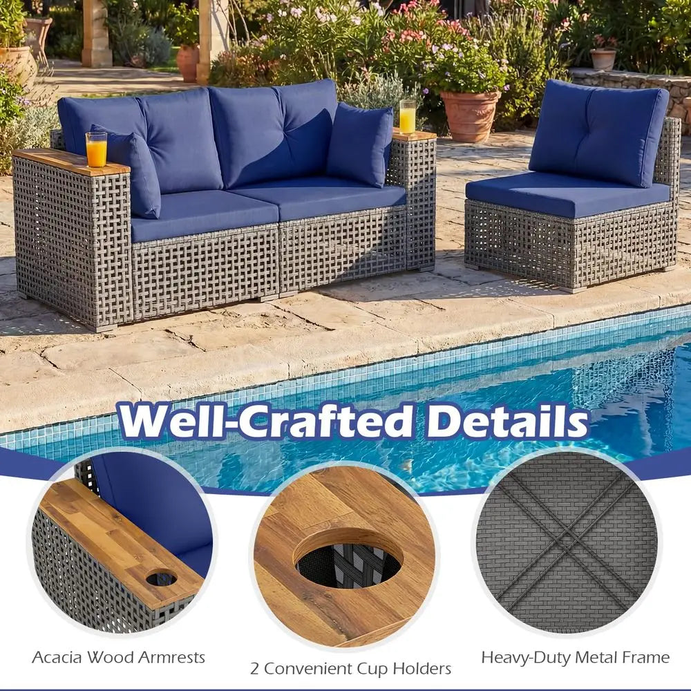 Piece Patio Furniture Set, AllWeather Sectional Sofa with 4 Inch Thick Cushions, 210g FadeResistant SpunDye Fabric, Outdoor Con