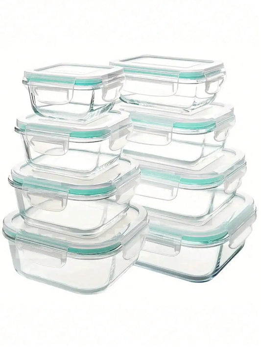 8PCS Glass Food Storage Containers With Lids, Food Storage Containers, Leak-Proof, Suitable For Fruits, Vegetables, Kitchen, Picnic, Meal Preparation, Refrigerator