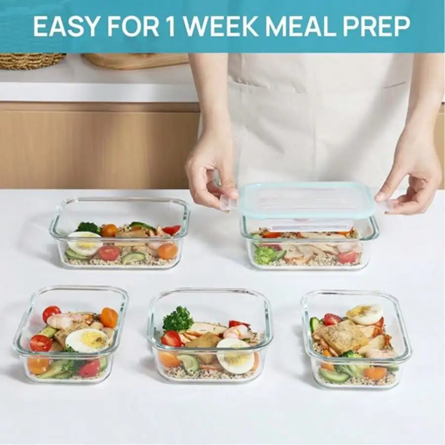 8PCS Glass Food Storage Containers With Lids, Food Storage Containers, Leak-Proof, Suitable For Fruits, Vegetables, Kitchen, Picnic, Meal Preparation, Refrigerator