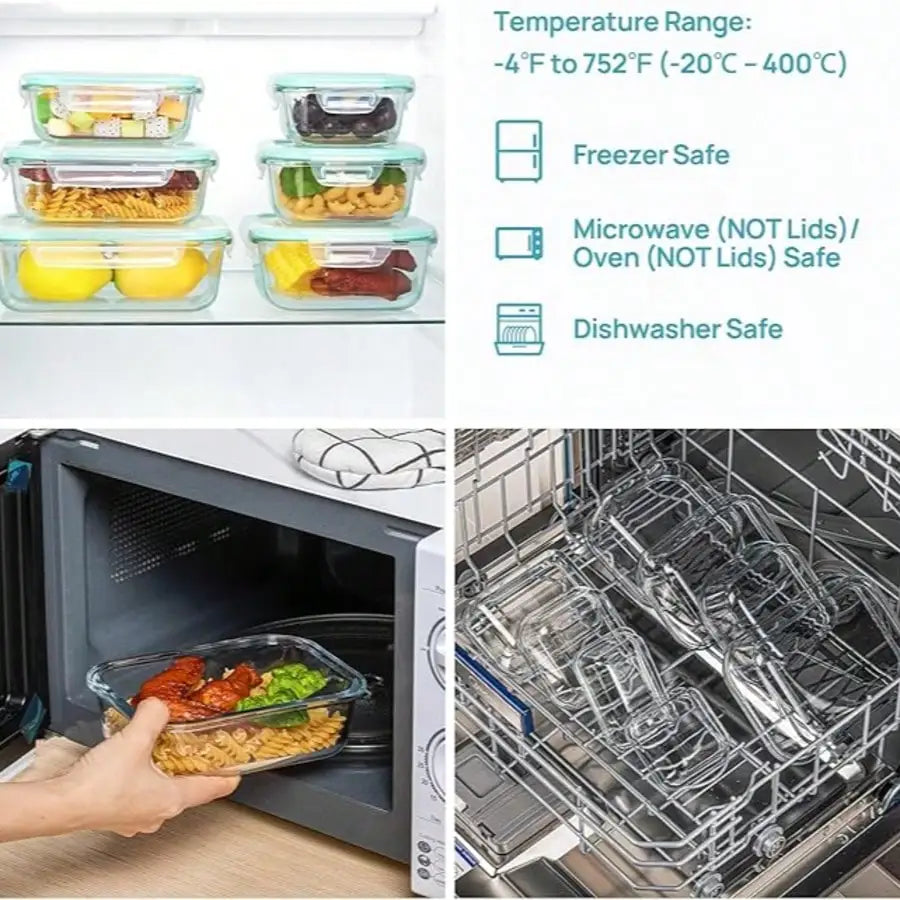 8PCS Glass Food Storage Containers With Lids, Food Storage Containers, Leak-Proof, Suitable For Fruits, Vegetables, Kitchen, Picnic, Meal Preparation, Refrigerator