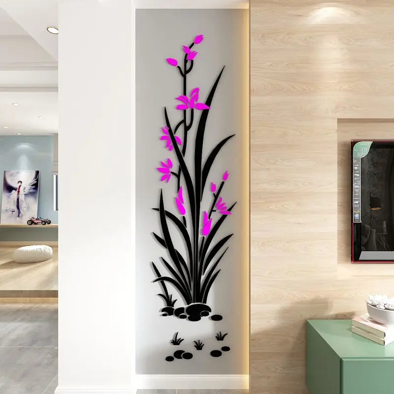 New Arrival Narcissus Flower Acrylic Wall Stickers for Living Room Chinese Style Office Wall Decoration Home Art Wall Decor