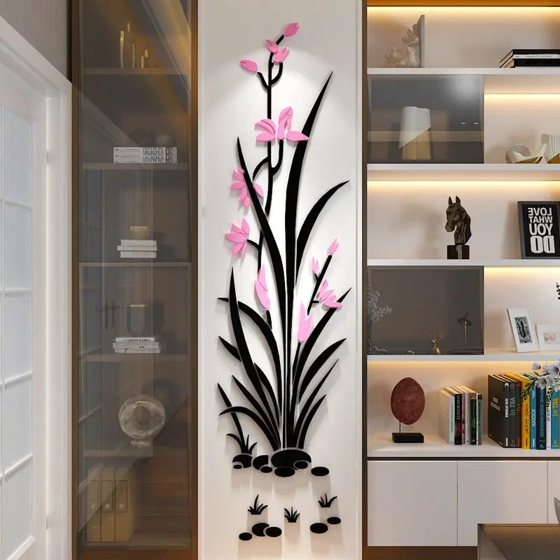New Arrival Narcissus Flower Acrylic Wall Stickers for Living Room Chinese Style Office Wall Decoration Home Art Wall Decor