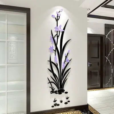 New Arrival Narcissus Flower Acrylic Wall Stickers for Living Room Chinese Style Office Wall Decoration Home Art Wall Decor