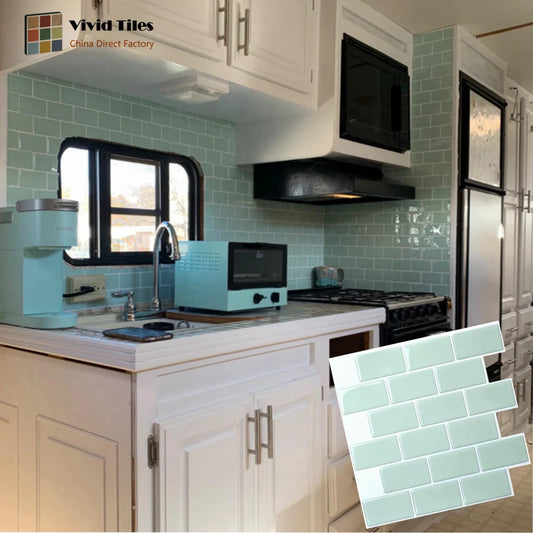 Vividtiles Big Size 12*12 Inch Self Adhesive Vinyl Wallpaper Peel and Stick Green Subway 3D Effect Tiles for Kicthen (5-Sheets)