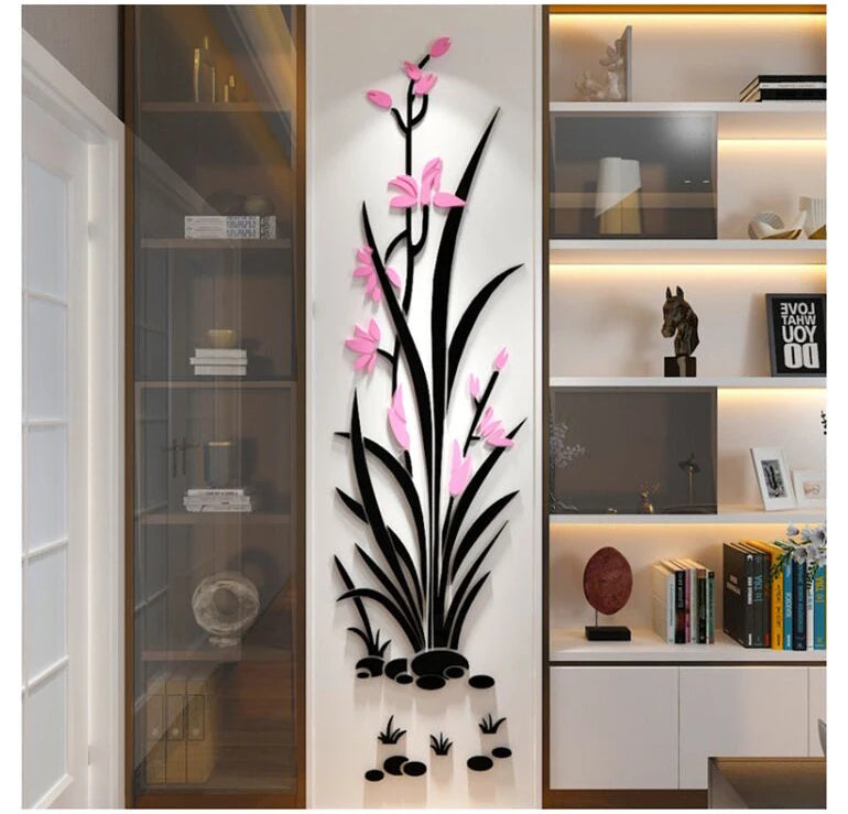 New Arrival Narcissus Flower Acrylic Wall Stickers for Living Room Chinese Style Office Wall Decoration Home Art Wall Decor