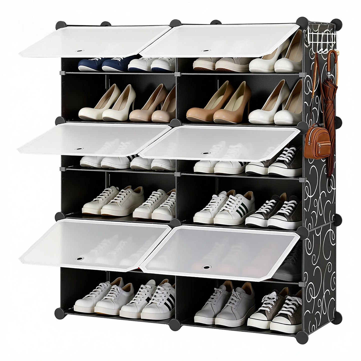 JHK 6-Tier Plastic Stackable Shoe Storage Cabinet with Door Multilayer Shoe Shelves Organize for Space Saving Cabinet Home