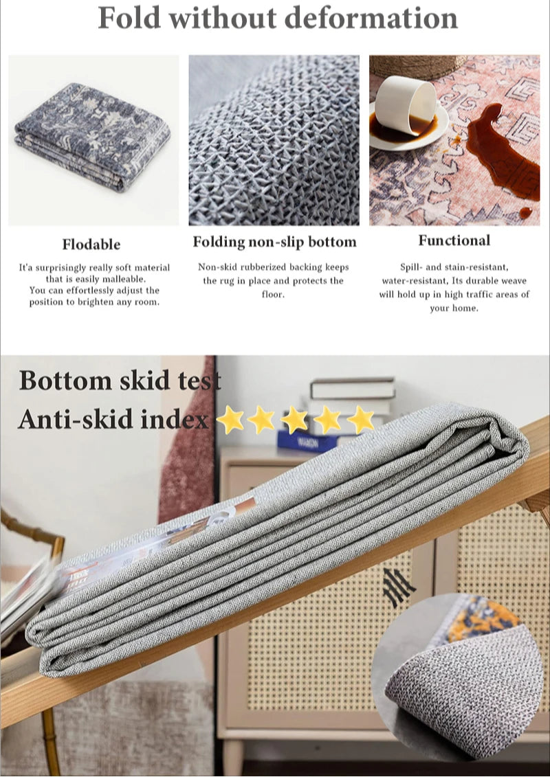 Living Room Carpet Soft Washable Rugs for Dining Room Vintage Print Green Bedroom Carpets Stain Resistant Coffee Table Floor Mat