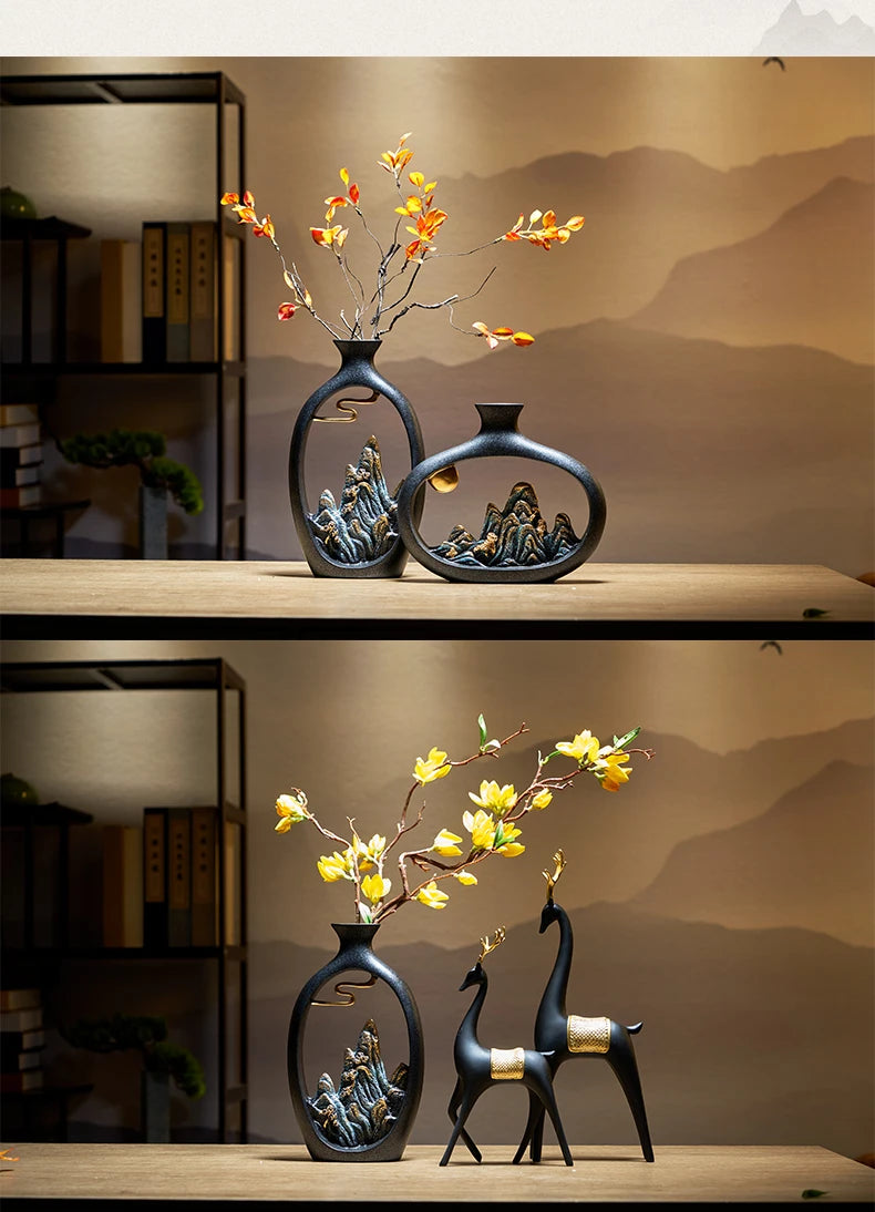 Creativity Japanese Style Feng Shui Wealth Vase Office Living Room Desktop Decoration Vases for Home Decor Accessories Art Gift