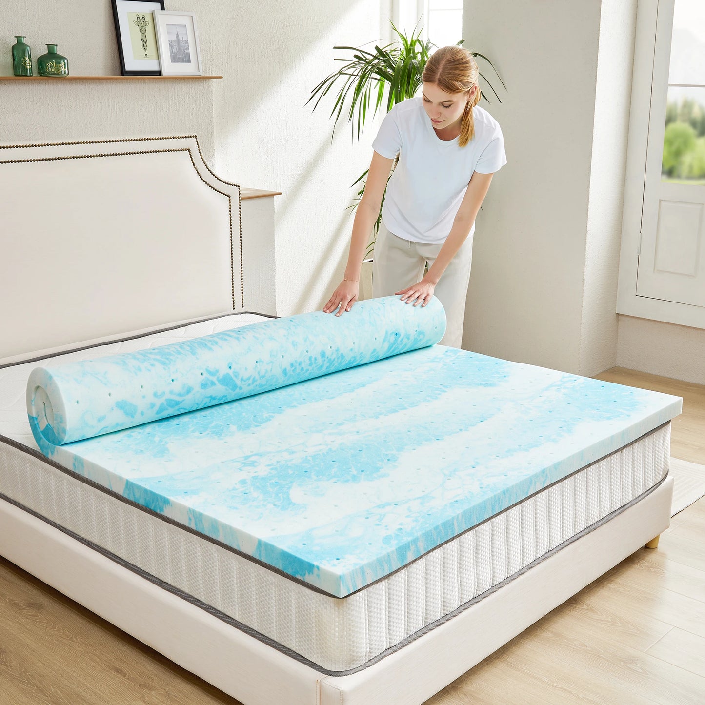 JHK 2-4 Inch Memory Foam Soft Mattress Topper Thick Gel Cooling Mattress Soft and Breathable Bed Topper Bedroom Furniture