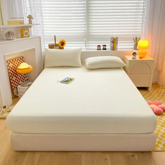 Soft Fitted Bed Sheet with Elastic Band Solid Color Mattress Cover for Single Double King Queen Bed 140/150/160/180/200
