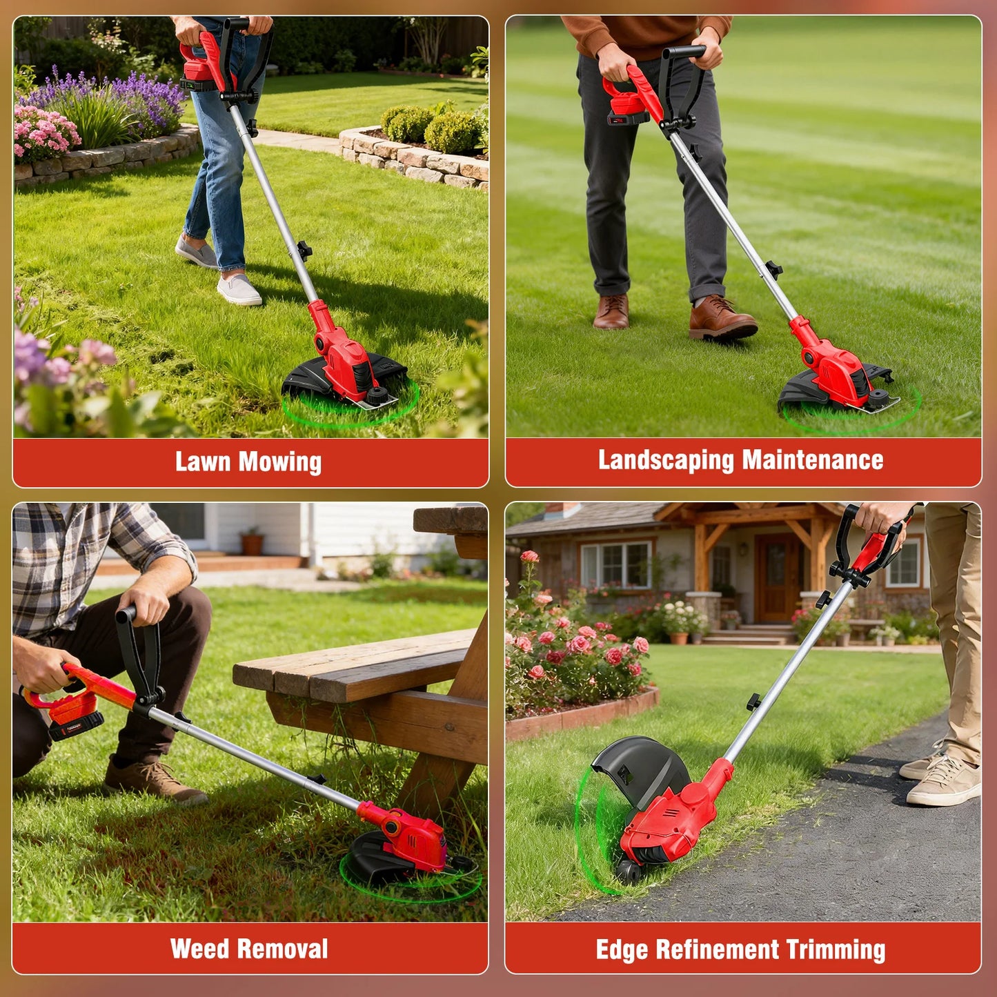 12-Inch Cordless String Trimmer 90° Rotatable Lawn Mower 9650RPM10 Spools 2x2.5Ah Batteries & Charger for Lawn Garden Tools