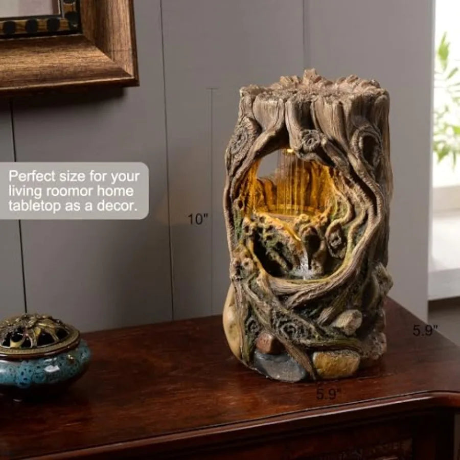Tabletop Fountains Beautiful Stump Water Fountain Relaxation Raindrop Fountains Meditation Desk Fountain Artistic Waterfall Fou