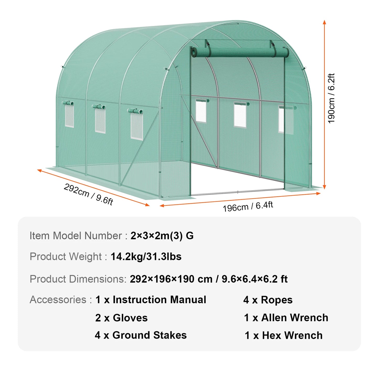 SucceBuy Walk-in Tunnel Greenhouse Hoop House Greenhouse Tunnel Plant Hot House with Steel Frame PE Cover Roll-up Zipper Door