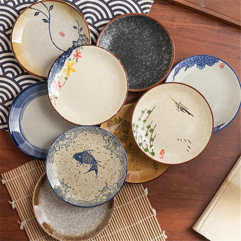 Beauty Ceramic Dinner Plate Flower Bird Japanese Pan Table Decoration Cute Bread Dessert Plates Sushi Dishes Tea Trays for Hotel