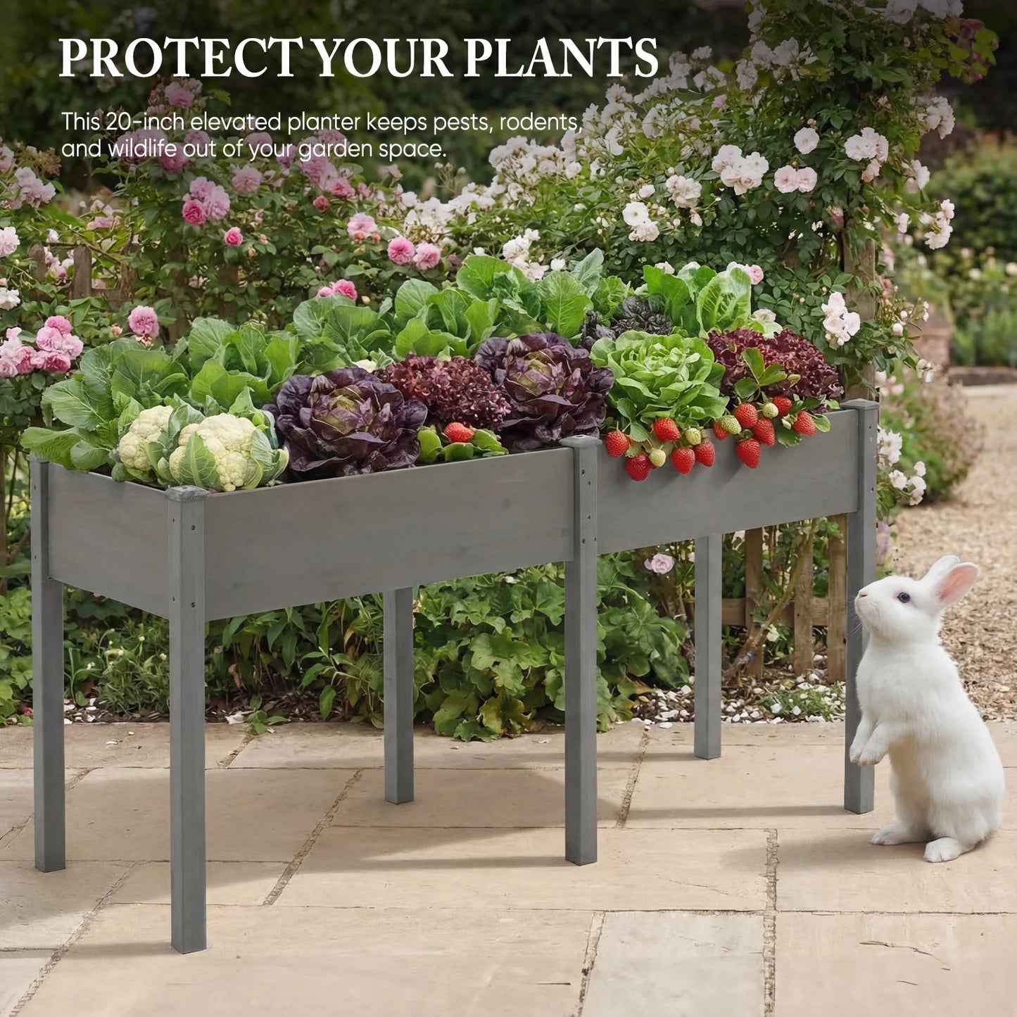 JHK 72x23x30 Inch Wood Planter Box Outdoor Raised Garden Bed with Legs for Herbs Flowers Vegetables Elevated Wooden Garden Bed for Patio Balcony and Backyard