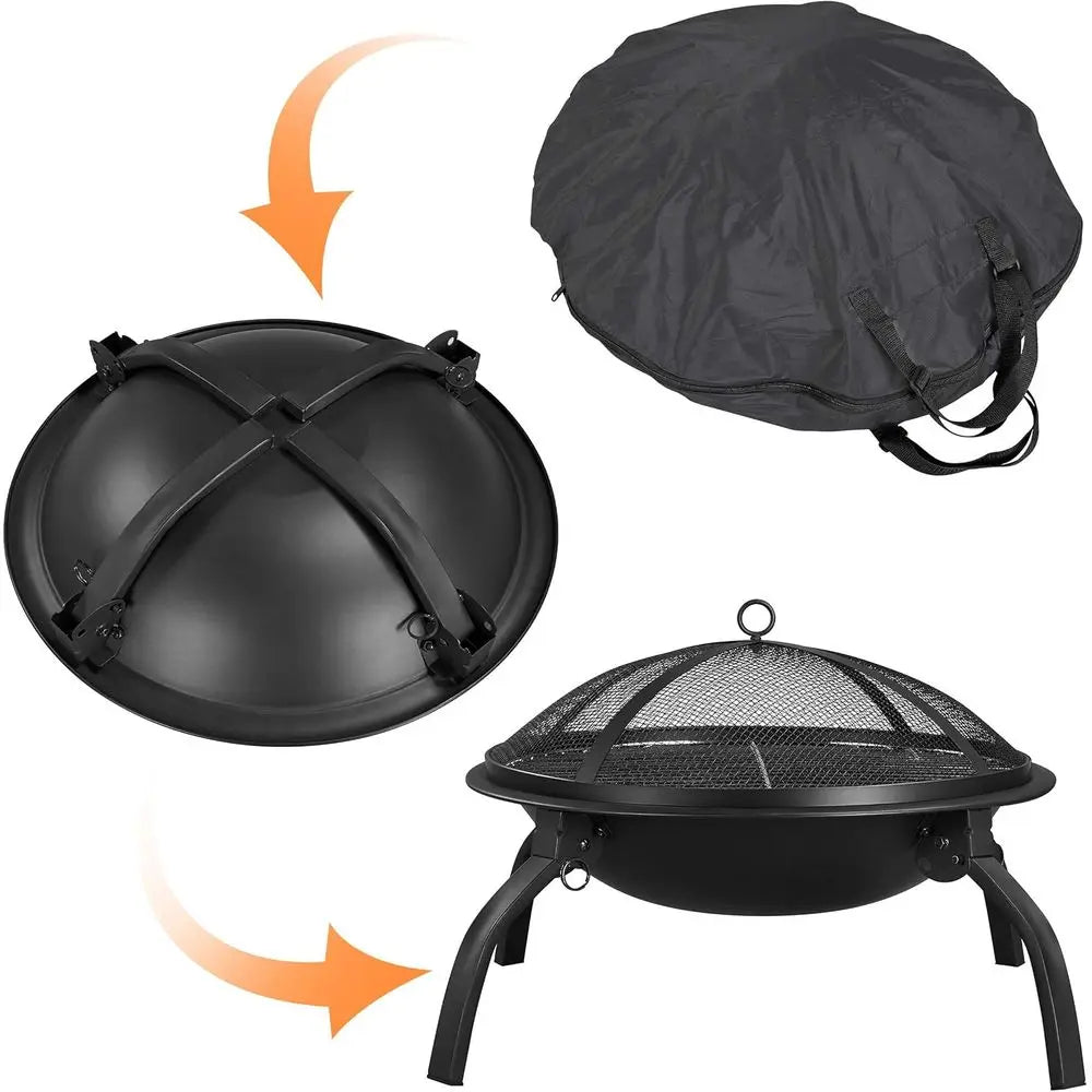 21In Portable Folding Steel Outdoor Fire Pit With Carrying Bag Spark Screen BBQ Grill Log Grate For Patio Backyard Camping Outdoor Bonfire Activity