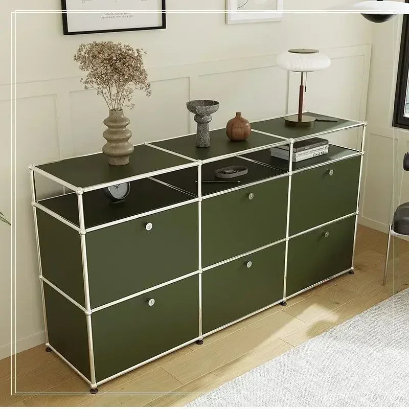 Sideboard Storage Cabinets Modular Combination Metal Frame for Living Room Office Drawers Customizable Large Storage Olive Green