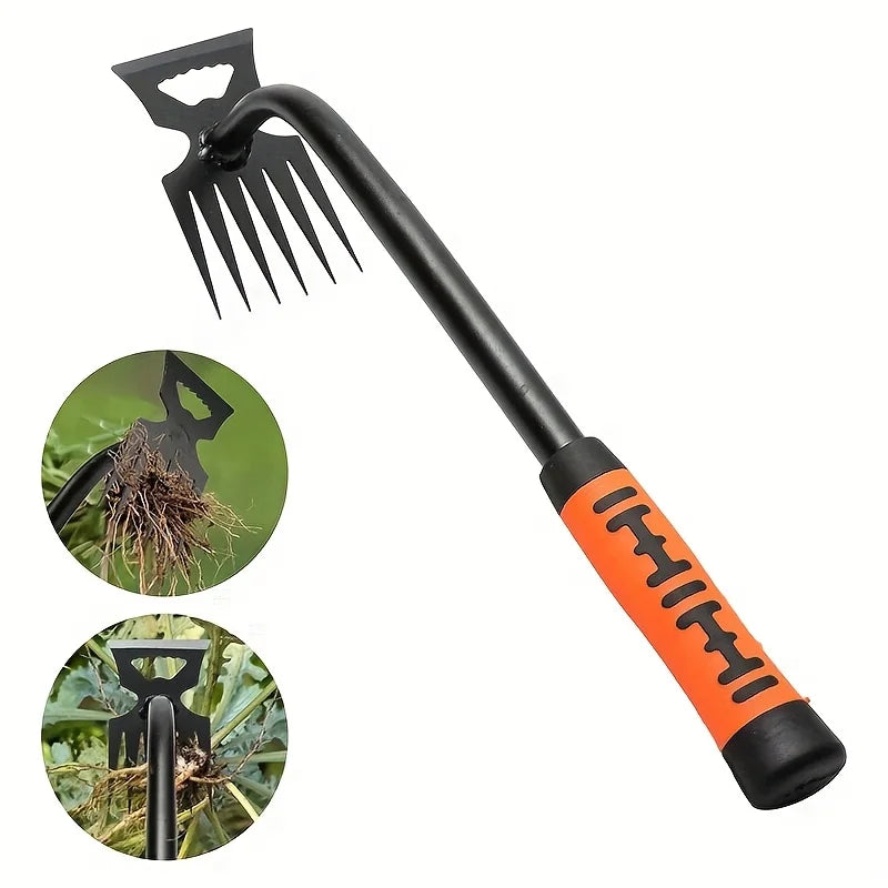 Manganese Steel Garden Hoe - Rust-Proof Weed Removal Tool for Roots, Durable Compact Design for Gardening/Farm (Weeder & Rake)