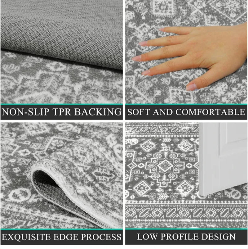 Living Room Carpet Soft Washable Rugs for Dining Room Vintage Print Green Bedroom Carpets Stain Resistant Coffee Table Floor Mat