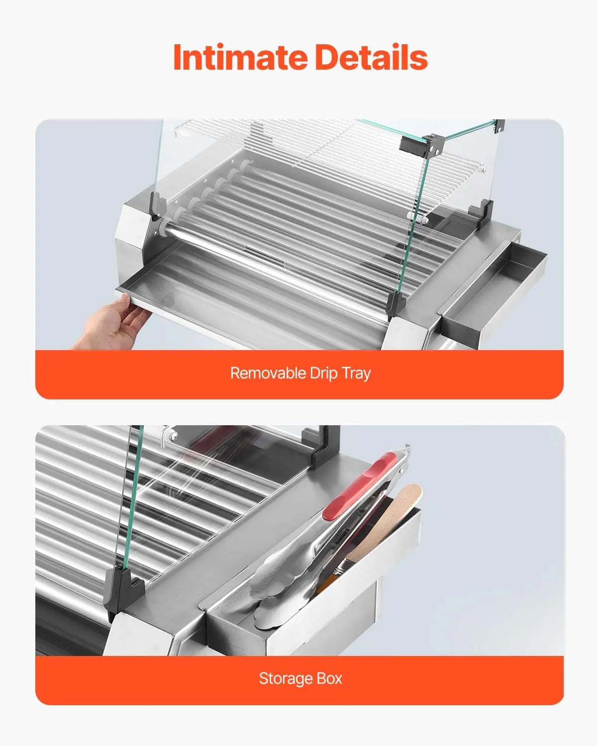Hot Dog Roller, 18 Hot Dog 7 Rollers, Stainless Steel Sausage Grill Cooker, 1050W Commercial Hot Dog Machine with Dual Temp Cont