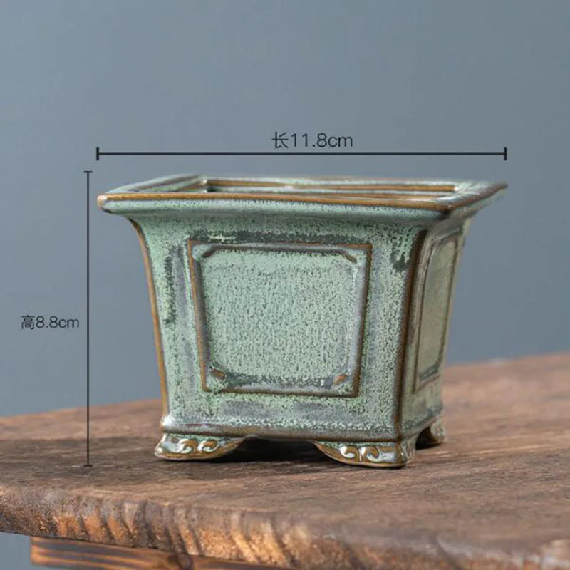 Coarse Pottery Glazed Succulent Plant Pot Flowerpot Gardening Bonsai Vase Planter Office Desktop Ornaments Home Decor