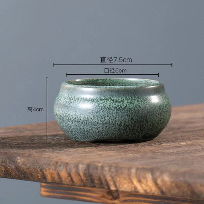 Coarse Pottery Glazed Succulent Plant Pot Flowerpot Gardening Bonsai Vase Planter Office Desktop Ornaments Home Decor