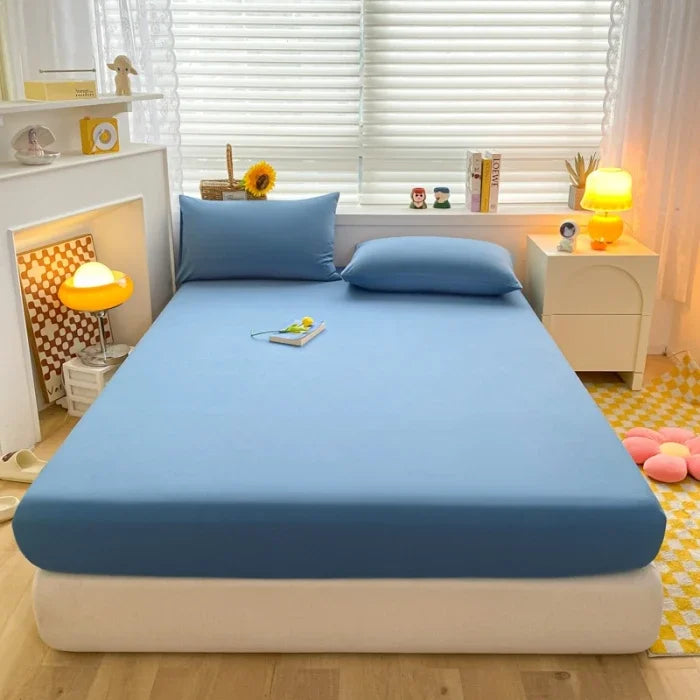 Soft Fitted Bed Sheet with Elastic Band Solid Color Mattress Cover for Single Double King Queen Bed 140/150/160/180/200