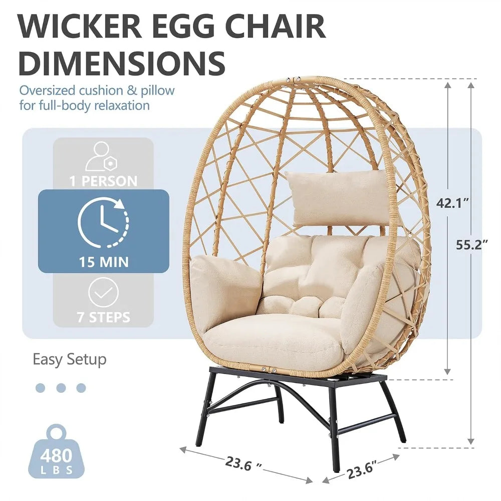 Wicker Egg Chair Outdoor, Oversized Patio Lounge Chairs with Cushion for Indoor Living Room, Bedroom, Outside, Customized