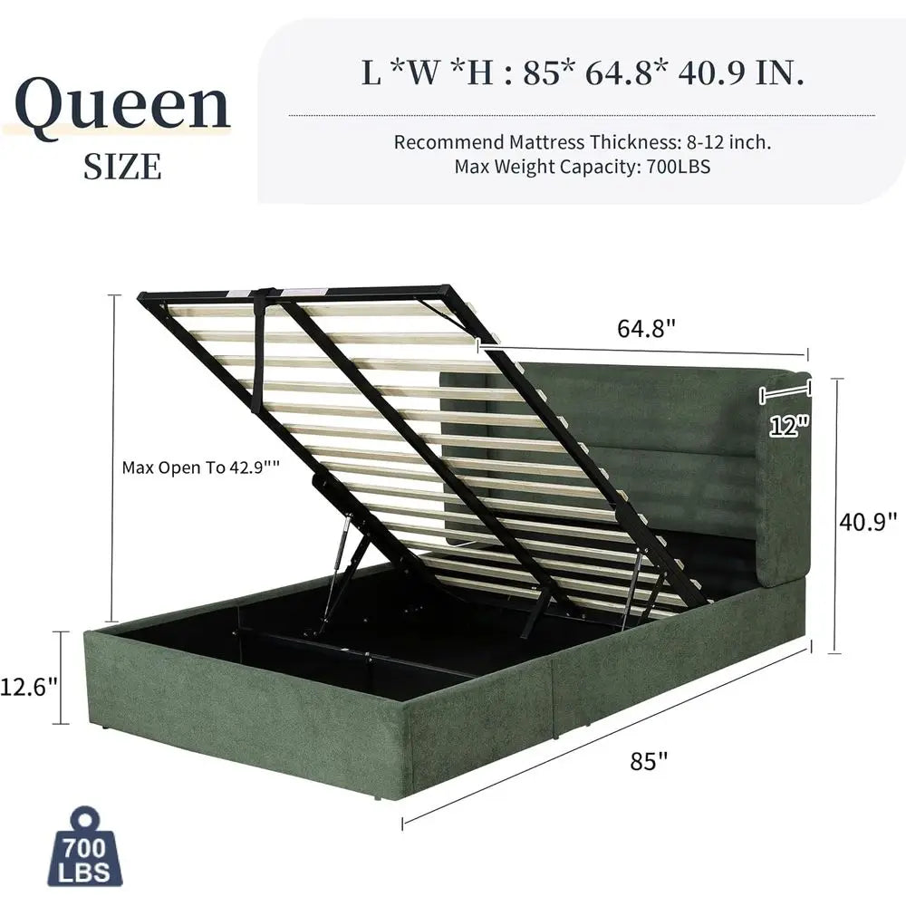 Queen Size Lit Up Storage Bed e, ern Wingback board, lannel abric Upholstered Platorm Bed with Hydraulic, Wooden Slat Support, N