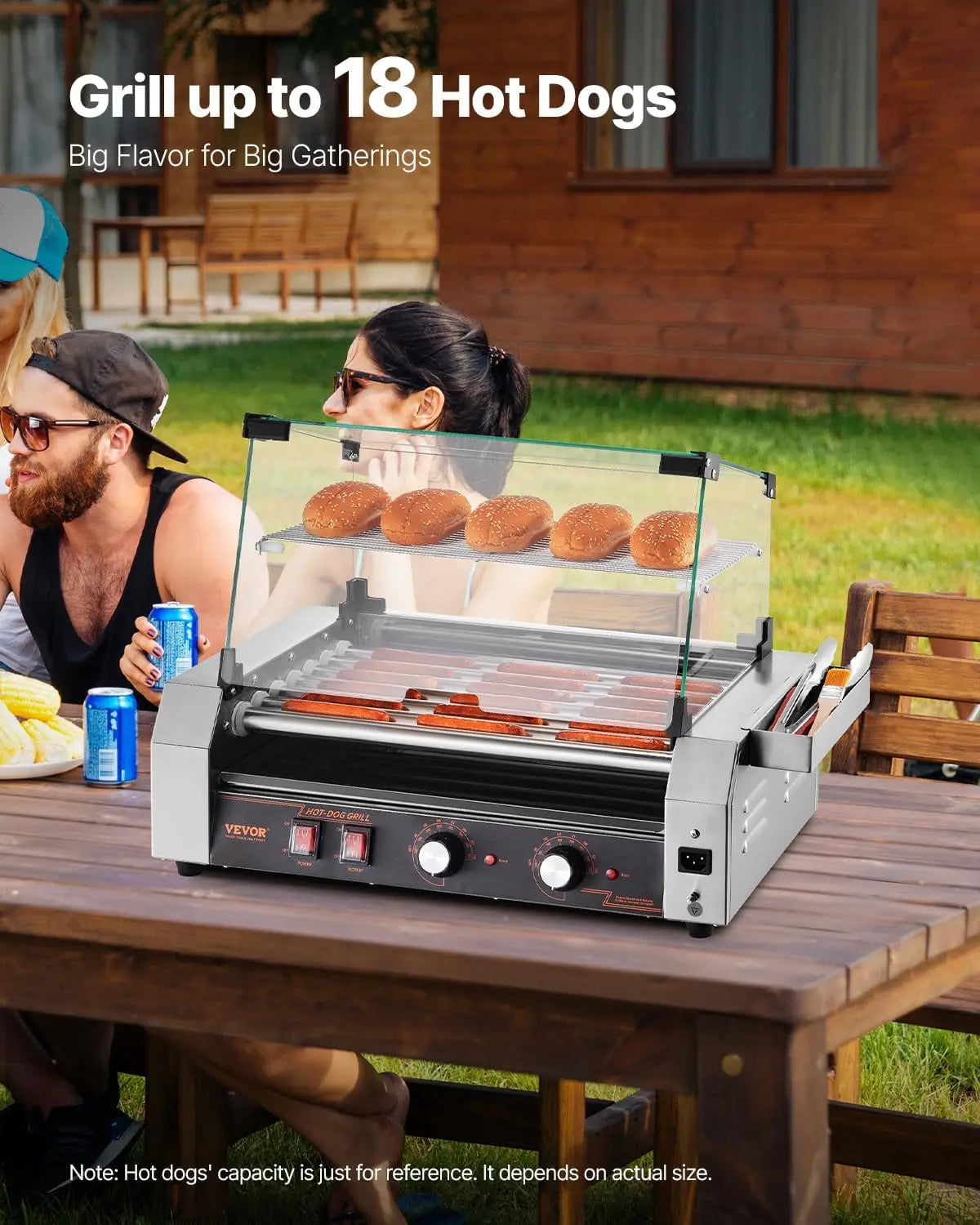 Hot Dog Roller, 18 Hot Dog 7 Rollers, Stainless Steel Sausage Grill Cooker, 1050W Commercial Hot Dog Machine with Dual Temp Cont