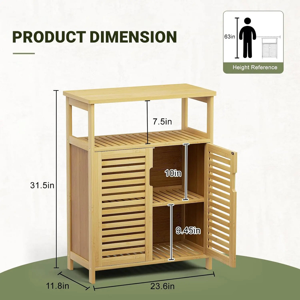 Bamboo Freestanding Bathroom Floor Storage Cabinet with Doors & Shelf | Versatile Cabinet for Living Room Entryway Hallway, Spac