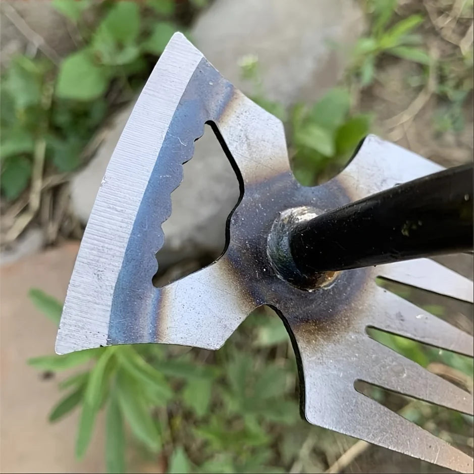 Manganese Steel Garden Hoe - Rust-Proof Weed Removal Tool for Roots, Durable Compact Design for Gardening/Farm (Weeder & Rake)