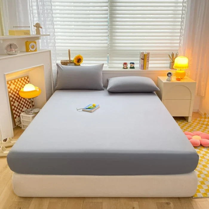 Soft Fitted Bed Sheet with Elastic Band Solid Color Mattress Cover for Single Double King Queen Bed 140/150/160/180/200