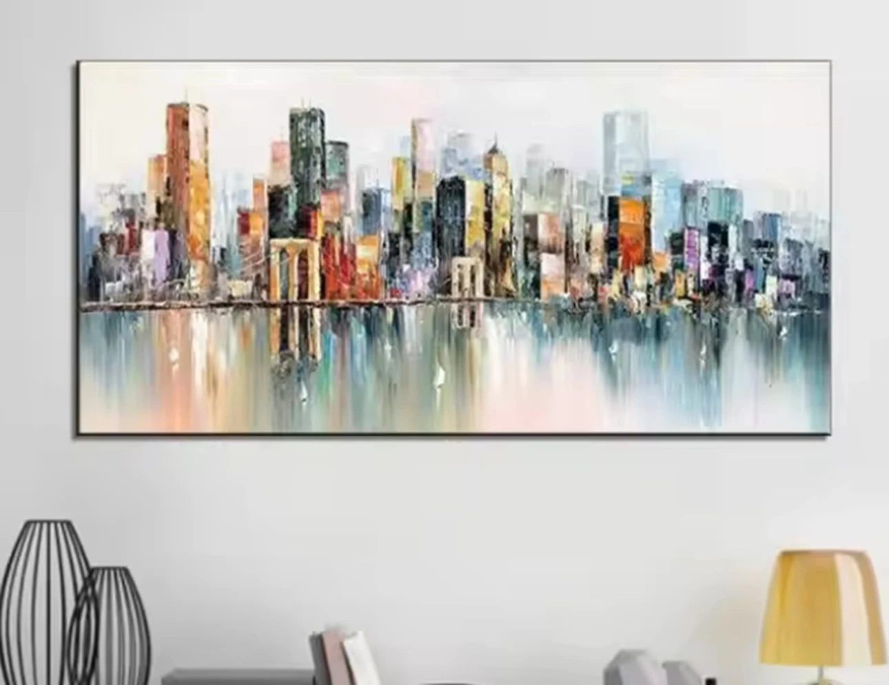 Modern Abstract Painting Thick Texture Handmade Canvas Art New York City Handpainted Home Wall Decor Oil Paintings Unframed