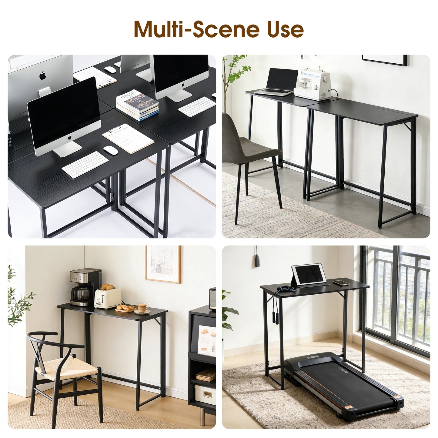 JHK Folding Office Computer Desk 31.5 Inch Metal Frame Easy Assembly Compact Foldable Writing Workstation For Home PC Table