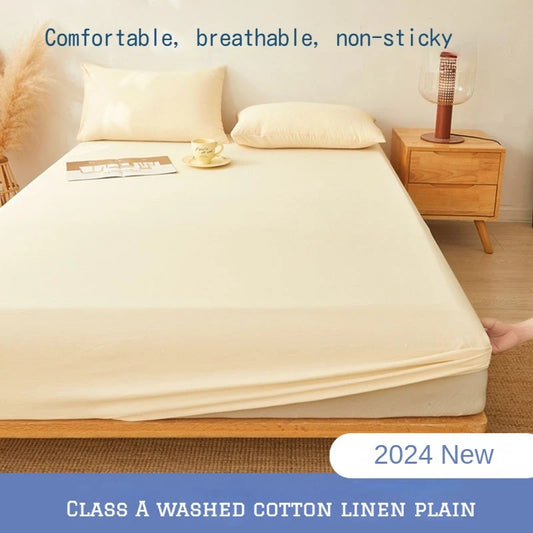 Washed Cotton Fitted Sheet with Elastic Bands Non Slip Adjustable Mattress Covers for Single Double King Queen Bed,90/120/150/cm
