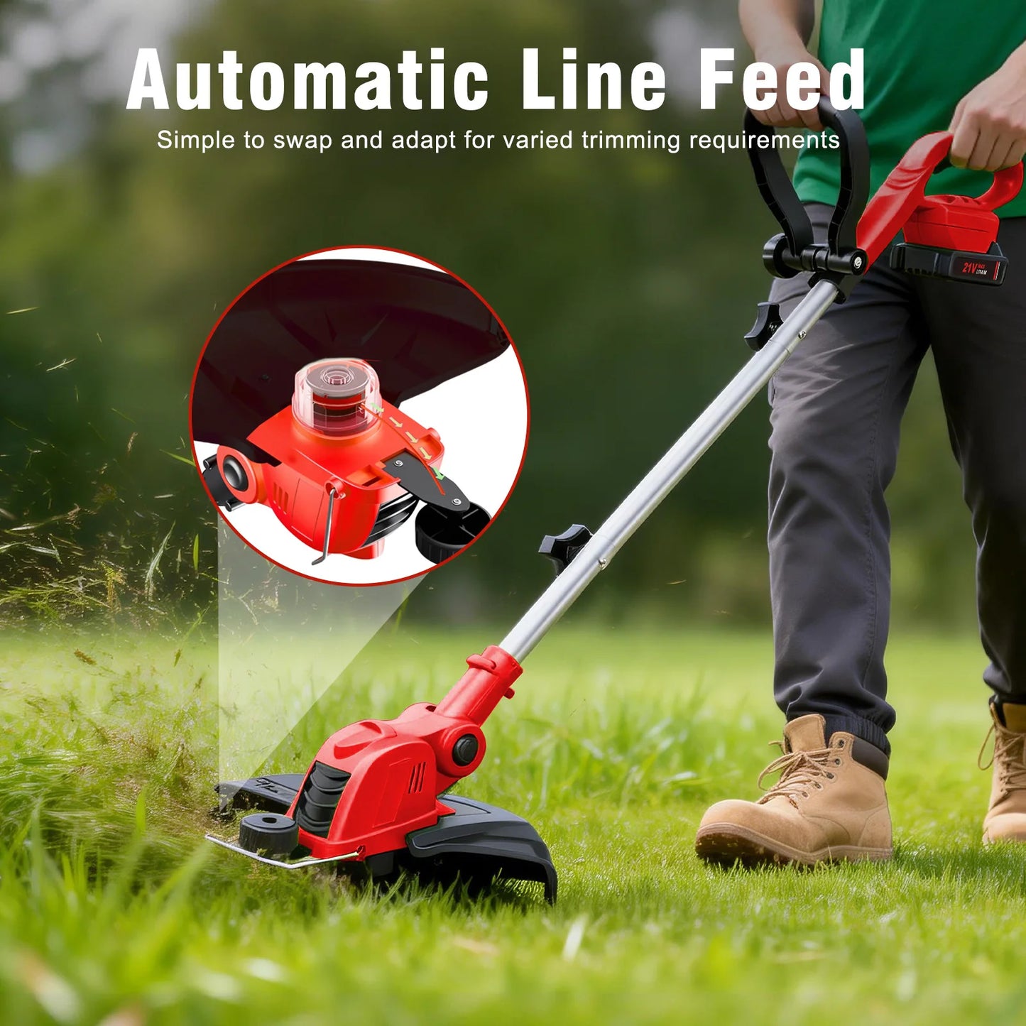 12-Inch Cordless String Trimmer 90° Rotatable Lawn Mower 9650RPM10 Spools 2x2.5Ah Batteries & Charger for Lawn Garden Tools