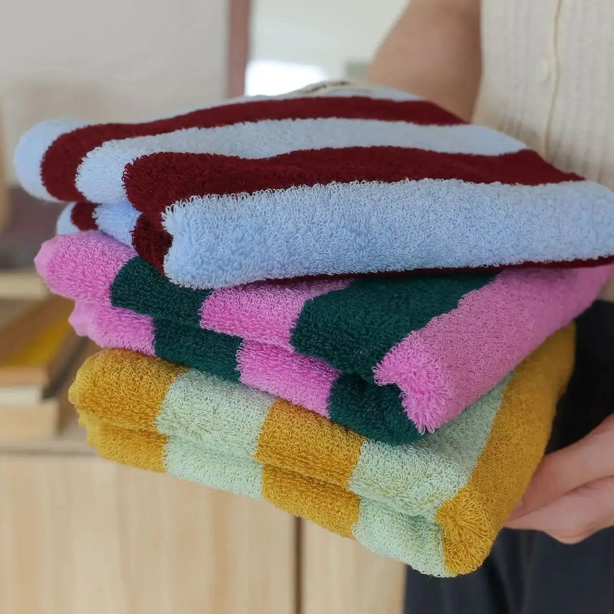 Retro Striped Cotton Towel Skin-Friendly Face Towel 70*140cm Bath Towels Soft Absorbent Face Towel Kitchen Towel