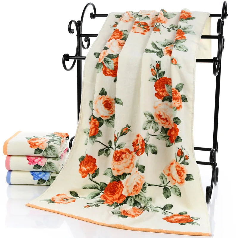 75x140cm Cotton Bath Towels Floral Pattern 400g Thick Sport Beach Print Towel Bathroom Outdoor Travel Towels for Adults Gift